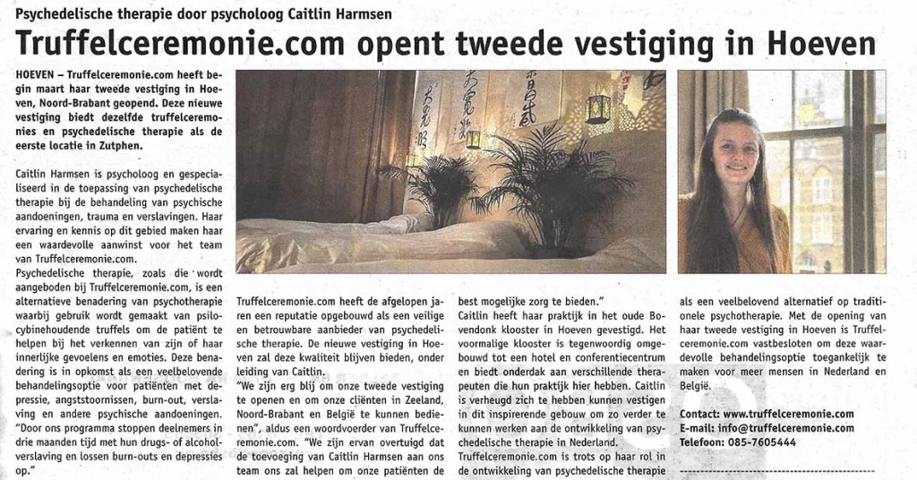 Artikel in de Wouw krant over tweede vestiging van Truffelceremonie_com in Hoeven Noord-Brabant